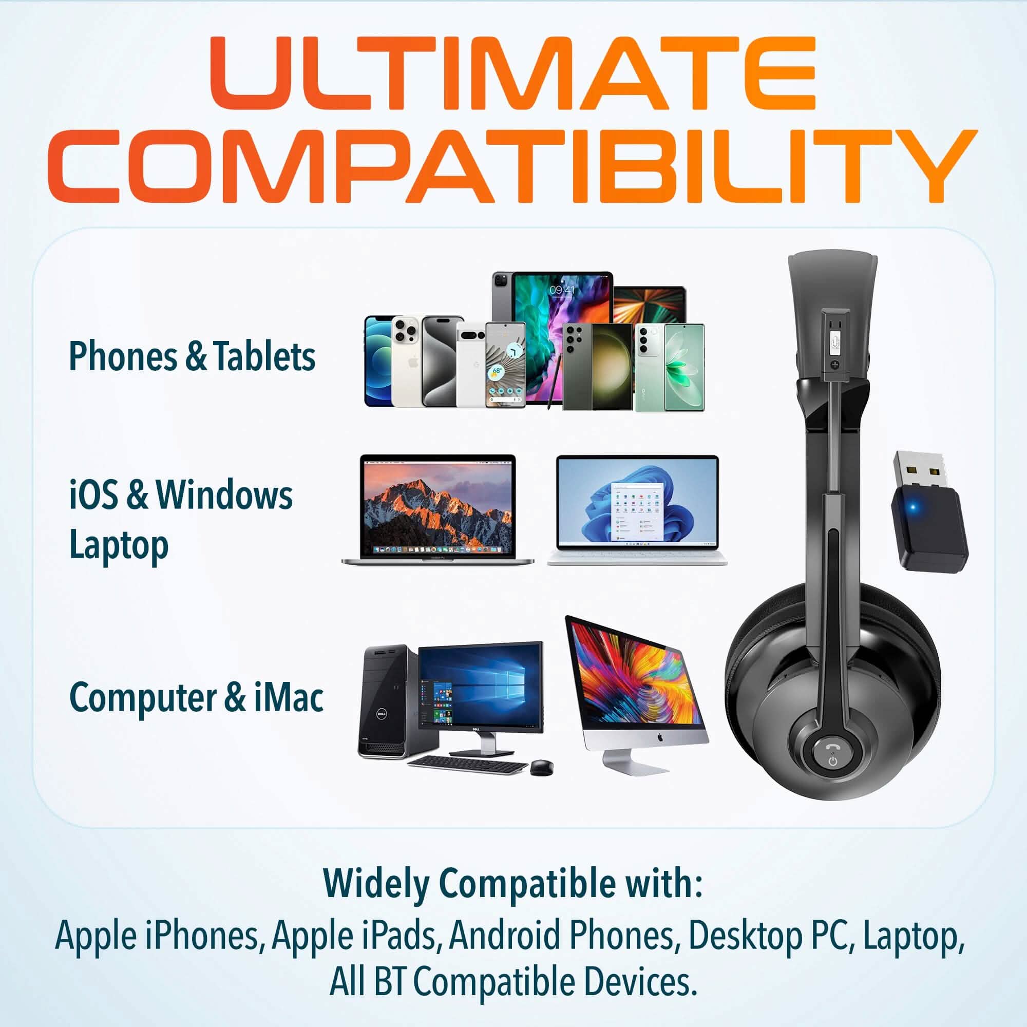 Delton 30X Bluetooth Computer Headset with Noise Canceling Mic, HiFi Stereo Sound, Headset Stand & Auto Pair USB Dongle for PC, Laptop, MacBook & Compatible with MS Team, Google Meet and More - Black